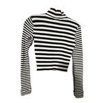 Aerie  Striped Turtleneck Thermal Waffle Knit Cropped Shirt Black White Small Photo 1