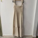 Ruffle Plaid Gingham Long Dress Shirred Stretchy Strap Flowy Retro Dress Beige Tan Size undefined Photo 4