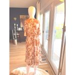 SPLA Women’s Medium Rust White Leaf Print Wrap Midi Dress Short Sleeve Stretch Photo 1