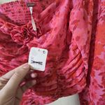 Free People  Floral Blouse Ruched Long Sleeve Top Pink‎ Rose Medium Photo 6