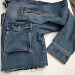 Love Tree Denim Jacket Cropped Cargo Pocket Raw Hem Blue Distressed Light Blue Jean Denim Photo 8