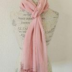 Echo Sheer Silk Pink Scarf with Fringe Long Neck Scarf With Tassels Photo 0