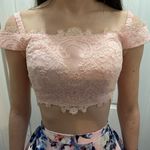 Ellie Wilde Two Piece Light Pink Floral Prom Formal Dress Size 0 Photo 2
