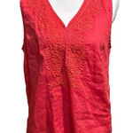 Elie Tahari Elite Tahari size Large‎ island hibiscus tank top v-neck 100% linen embroidered Photo 0