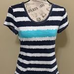 Style & Co Sport White & Blue Stripe Top Photo 1
