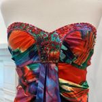 Vintage Formal Dress XS Y2K Strapless Long Gown Holiday Party Beaded Tropical Red Photo 5