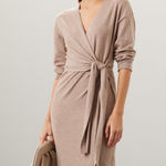 Modern Citizen  Lenese Beige Knit Tie Waist Long Sleeve Wrap Midi Dress Size S Photo 0