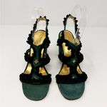 Rachel Comey Chenille Suede Green Black Pom Pom Block Heeled Cage Sandals US 6 Photo 4