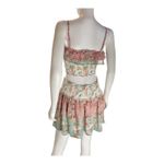 fab'rik  Floral Two Piece Set Smocked Ruffle Crop Top Mini Skirt Pink Green M/ L Photo 2
