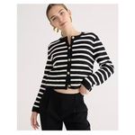 J.Crew Emilie Sweater Lady Jacket in Black Ivory Stripe Knit Cardigan Medium Photo 7