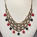NWT Golden Layered Bib Necklace with Red & Black Beaded Accents Red Photo 2