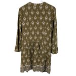 Garnet Hill Dropwaist Button-Up Dress Olive Green Floral Women's Size 2 Bohemian Photo 1