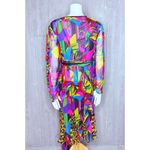 vintage Diane freis multi color art deco bold belted scarf long sleeve dress 80s Pink Size M Photo 4