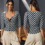 Anthropologie MAEVE Blue Stripe Front Zip Scoop Neck Cardigan Top Size XXS NWT Photo 1