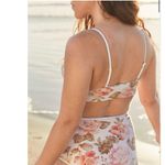 Aerie Floral Binding Longline Triangle Bikini Top Small Women’s Ballet Pink 9877 Photo 4