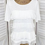 White House | Black Market WHBM Tiered Chiffon Ruffles Slub Knit Shirt White XS Photo 0