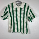 Green and White Button Down Crochet Shirt Size M Photo 0