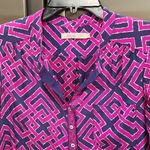 Alice & Trixie 💕💕 100% Silk Print Blouse ~ Blue and Pink Prink Medium EUC Photo 2