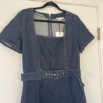En Saison NWT June Denim Belted Square Neck Short Sleeve Mini Dress Size Large Blue Photo 3