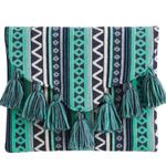 Mud Pie Tassel Fringe Envelope Clutch Purse Wallet Bag in Blue/Green/Cream NWT Photo 2