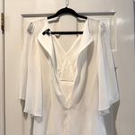 MSK Evening Off White Top Beaded V Neck Chiffon Layered Flared Sleeves Medium Photo 5