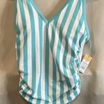 Kona Sol  Size 14W Turquoise Stripe‎ One Piece Swimsuit NEW Adjustable Beach Pool Photo 0