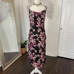Byer Too Early 2000's Black Pink Mesh Cinched Floral Cowl Neck Midi Dress M Size M Photo 3