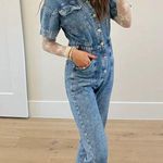 Free People  Marci Denim Jumpsuit in Wash Powder Size Small Photo 0