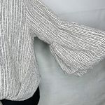 fab'rik  Size M Blouse Top Front Tie Knot V-Neck Cream Black Bell Sleeve Photo 4