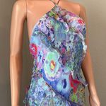 ZARA  Sz Large Ruffles rushed Romantic Boho Sexy Maxi Dress watercolor #72 Photo 5