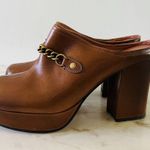 Coach Brown Leather Metal Chain Slip On Clog With High Chunky Heels - US 9.5 Photo 6