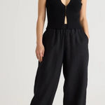 Quince ‎ Womens 100% European Linen Elastic Waist Pull On Pants Black Size Large Photo 0