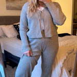 Sincerely Jules  Two Piece Gray Ribbed Knit Lounge Set Photo 0