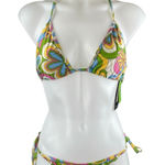 NA-KD NEW Amalie Star x  Green Floral Halter Triangle Two Piece Bikini Set Size L Photo 0