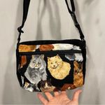 Y2K velvet trim cat lady bag canvas adj strap zipper closure Brown Photo 6