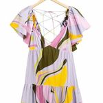 NWT La Ligne Stella Tiered Ruffle Cotton Midi Dress Lavender Swirl Size Medium Purple Photo 7