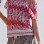 Anthropologie  Vanessa Virginia Embroidered White and Pink Cotton Eyelet Top S Photo 0