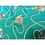 Vintage Emeraude Large Tassel Green Gold Purple Scarf Shawl Photo 5