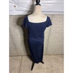 Mother Bee Maternity Navy Ruched Maxi Dress Short Sleeve Scoop Neck Size L Blue Photo 2