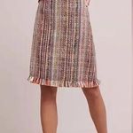 Maeve  by Anthropologie size 10 tweed pencil skirt lined fringed hem zips up back Photo 0
