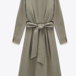 ZARA  Linen Blend Midi Khaki Belted Dress Size XS Photo 0