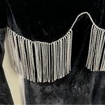 Thiliko Black Rhinestone Fringe Long Sleeve Bodycon Crushed Velvet Dress Photo 3