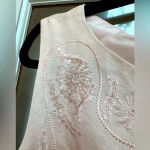 Jessica Howard Vintage  Pink Linen Embroidered Beaded Midi Dress Size 12 Large Photo 1