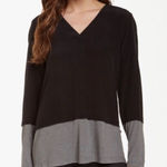 Nicole Miller  100% Silk Long Sleeve Top V-Neck‎ Color Block Black Gray Size XS Photo 0