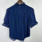 Ann Taylor XS Blue Houndstooth Sheer Ruffle Blouse Preppy Academia Office Chic Photo 5