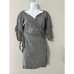 Style Addict Gingham Mini Wrap Dress Puff Sleeve V Photo 1