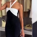 ZARA NWT  Stretch Bow Midi Dress /  Black and White Halter Dress Size Small Photo 3