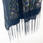 Soft Silk Blend Floral Velour Velvet Fringe Trim Scarf, One Size Photo 6