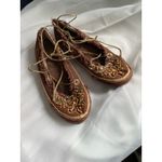 Embroidered Beaded Lace Up Ballet Brown Espadrille Flats Shoes Bohemian Fairy Size 9.5 Photo 1