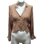 Amuse Society  Kala Blouse L Reddish Brown Striped Long Sleeve Button-Up Photo 6